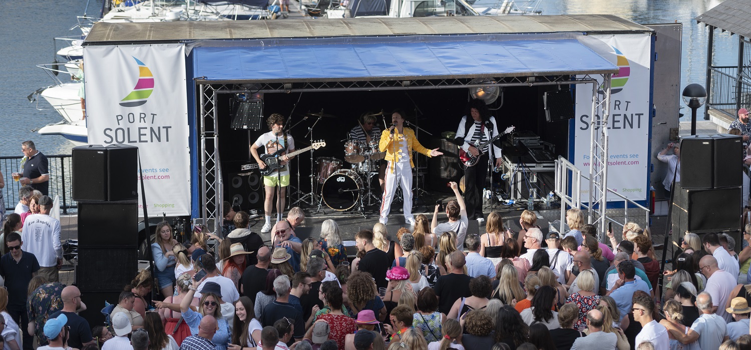 Queen tribute band performing on stage at Port Solent